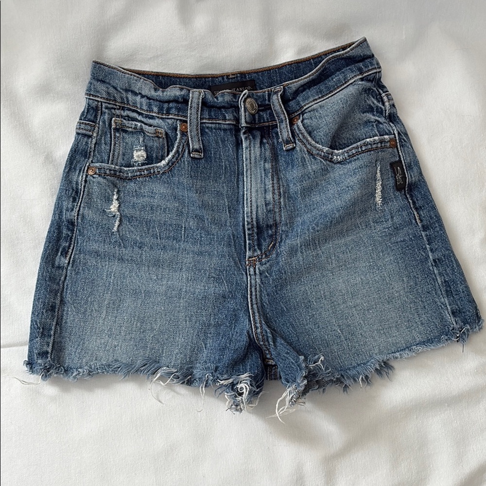 Silver Jeans Blue Jean Shorts High-Waisted Distressed Size 24